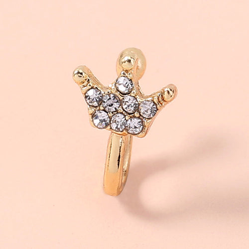 Gold rhinestone nose ring, mini crown rhinestone nose ring, piercing