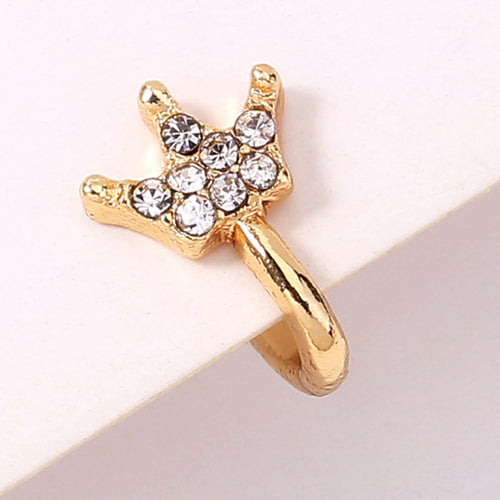 Gold rhinestone nose ring, mini crown rhinestone nose ring, piercing